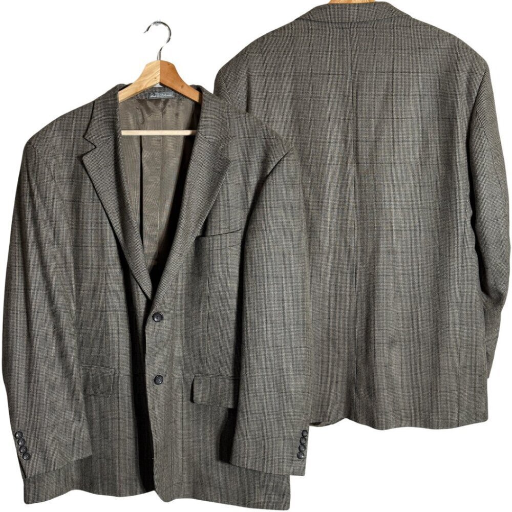 Oscar de la Renta Wool Cashmere Plaid Sport Coat Jacket Blazer Men's 46R Tan